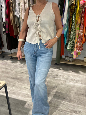 Pantalon denim wideleg