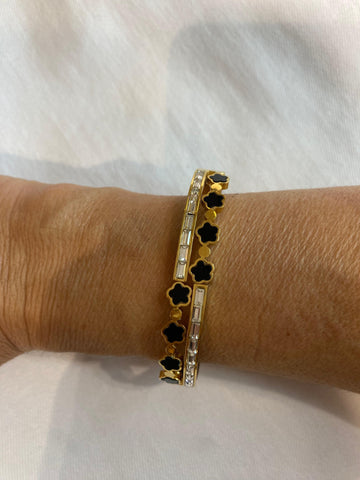 Pulsera acero con pedreia blanca y negra
