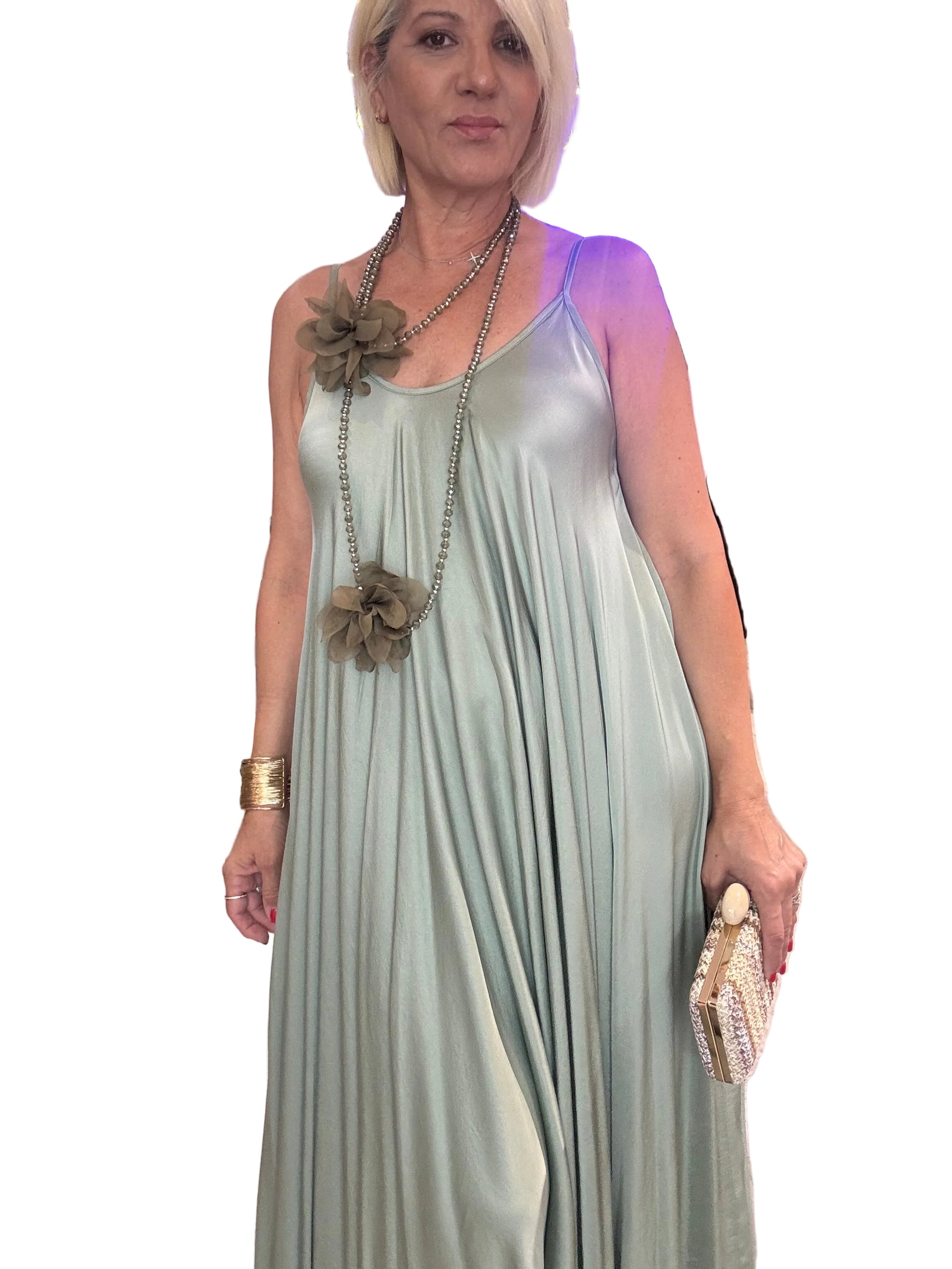 Vestido satén verde Francés