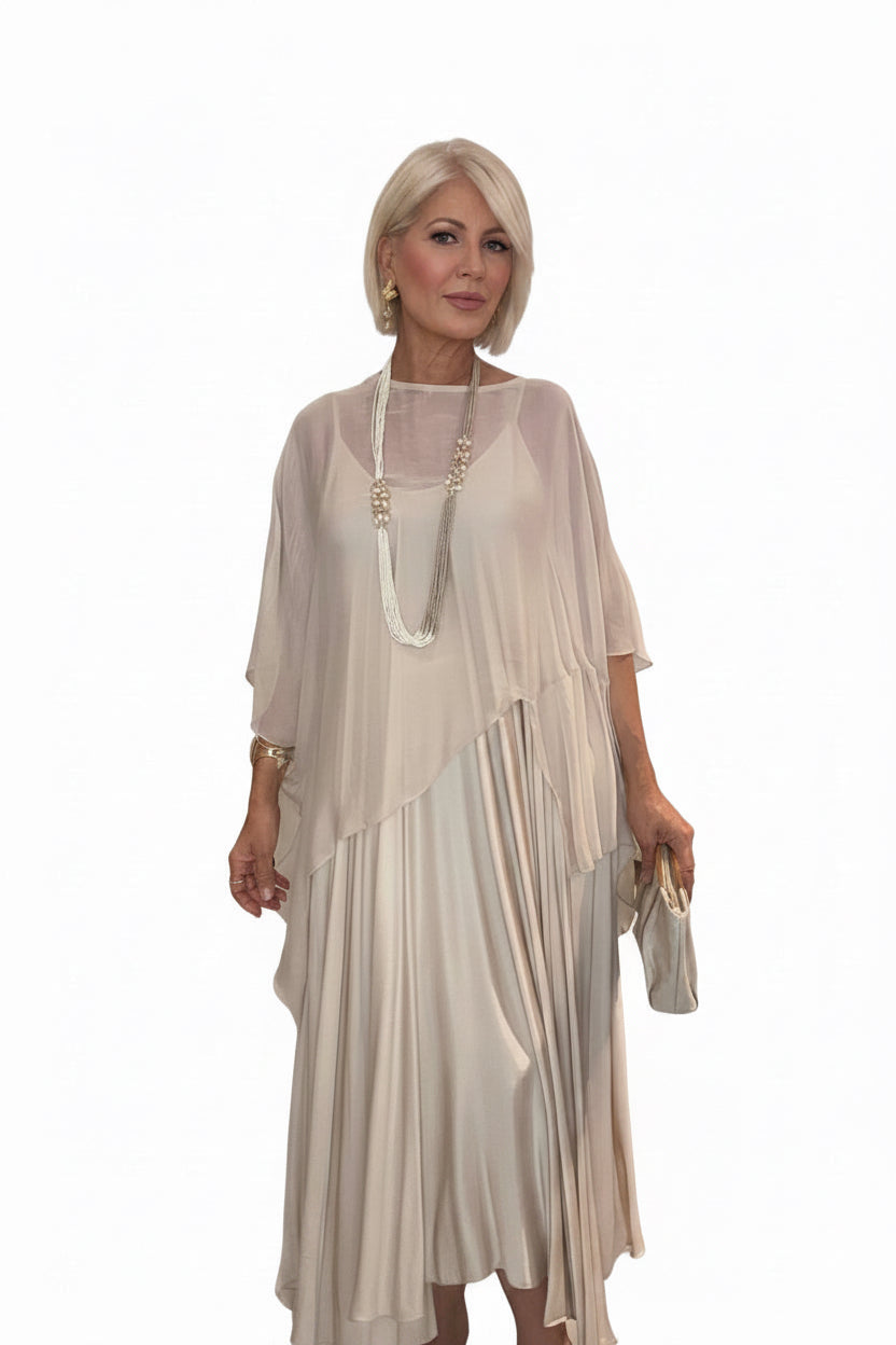 Vestido Lencero y  Poncho seda