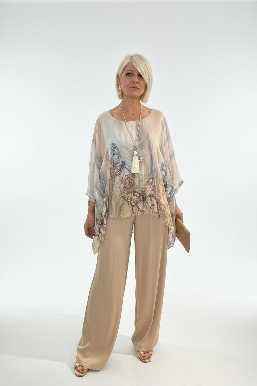 Blusa Silk Papillon y pantalón satén