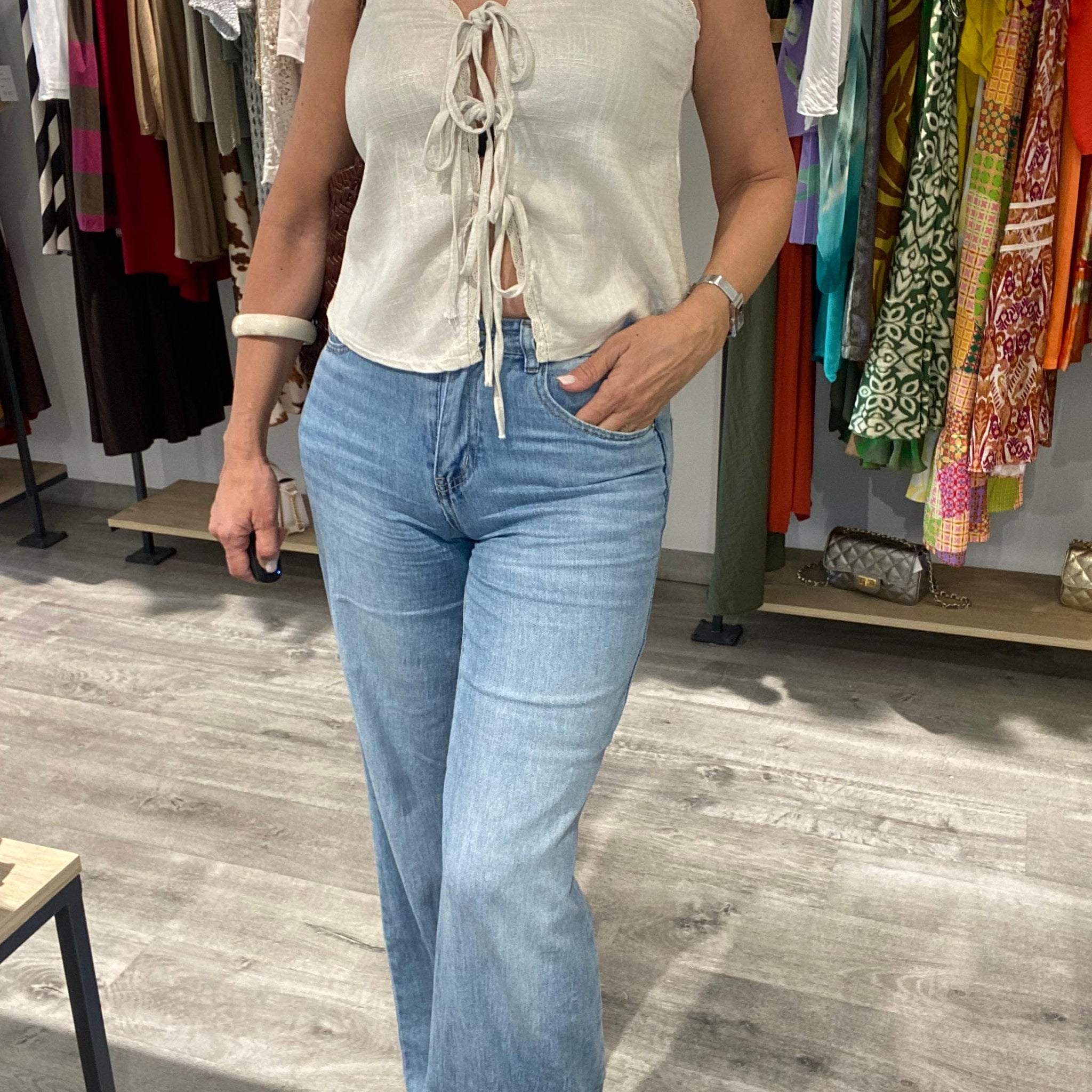 Pantalon denim wideleg