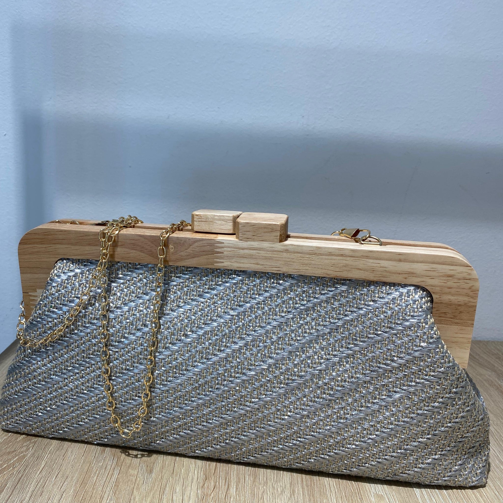 Bolso rafia plata