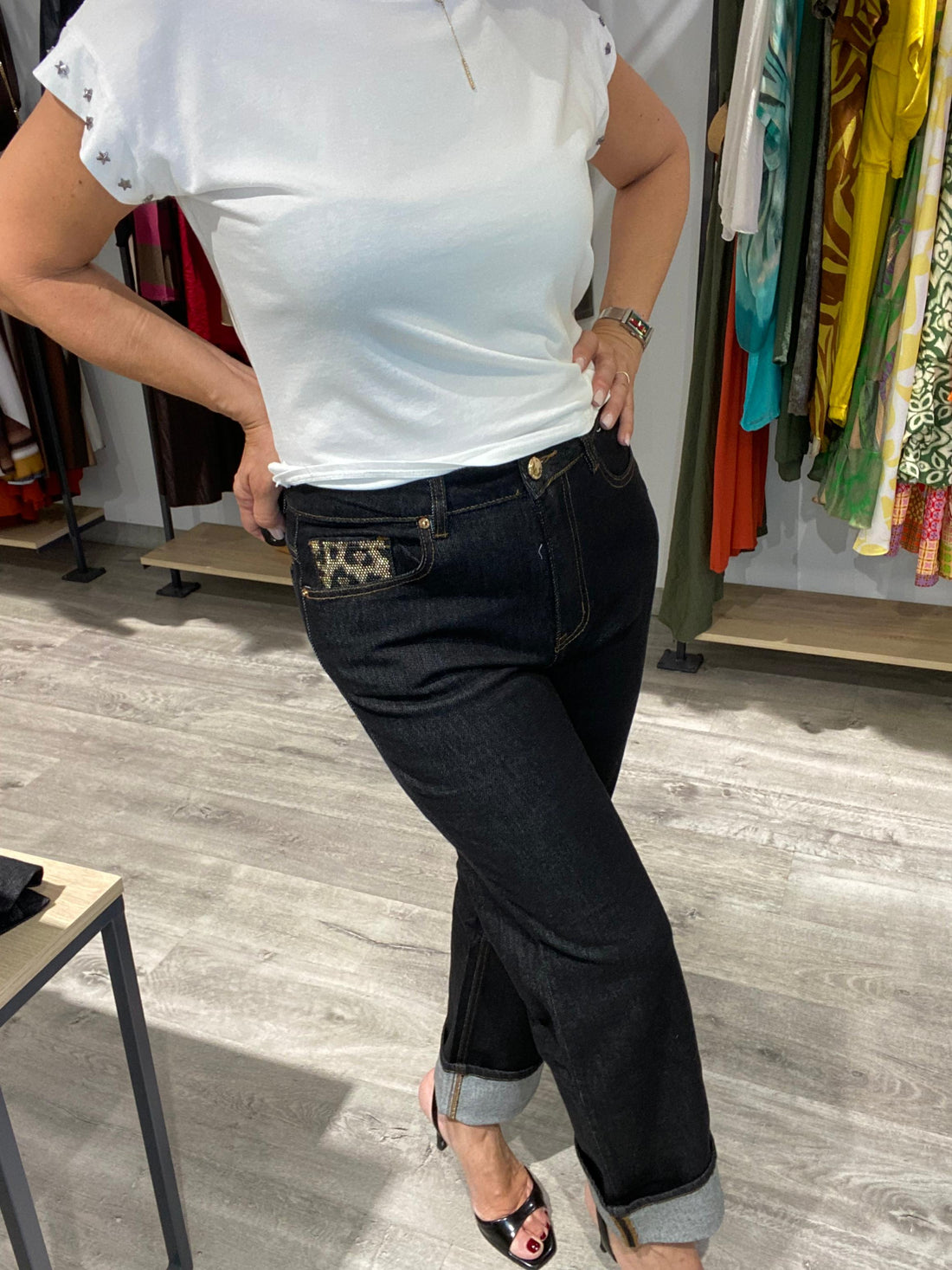Pantalon Denim  negro fantasía