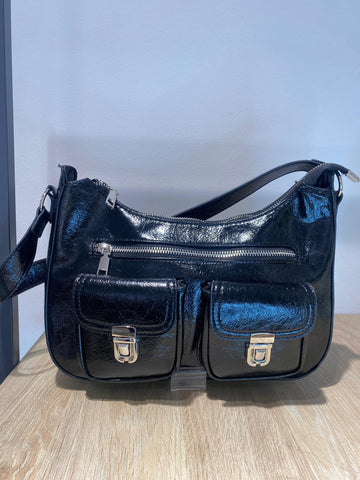 Bolso negro sintético bolsillos