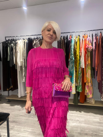 Vestido flecos color magenta