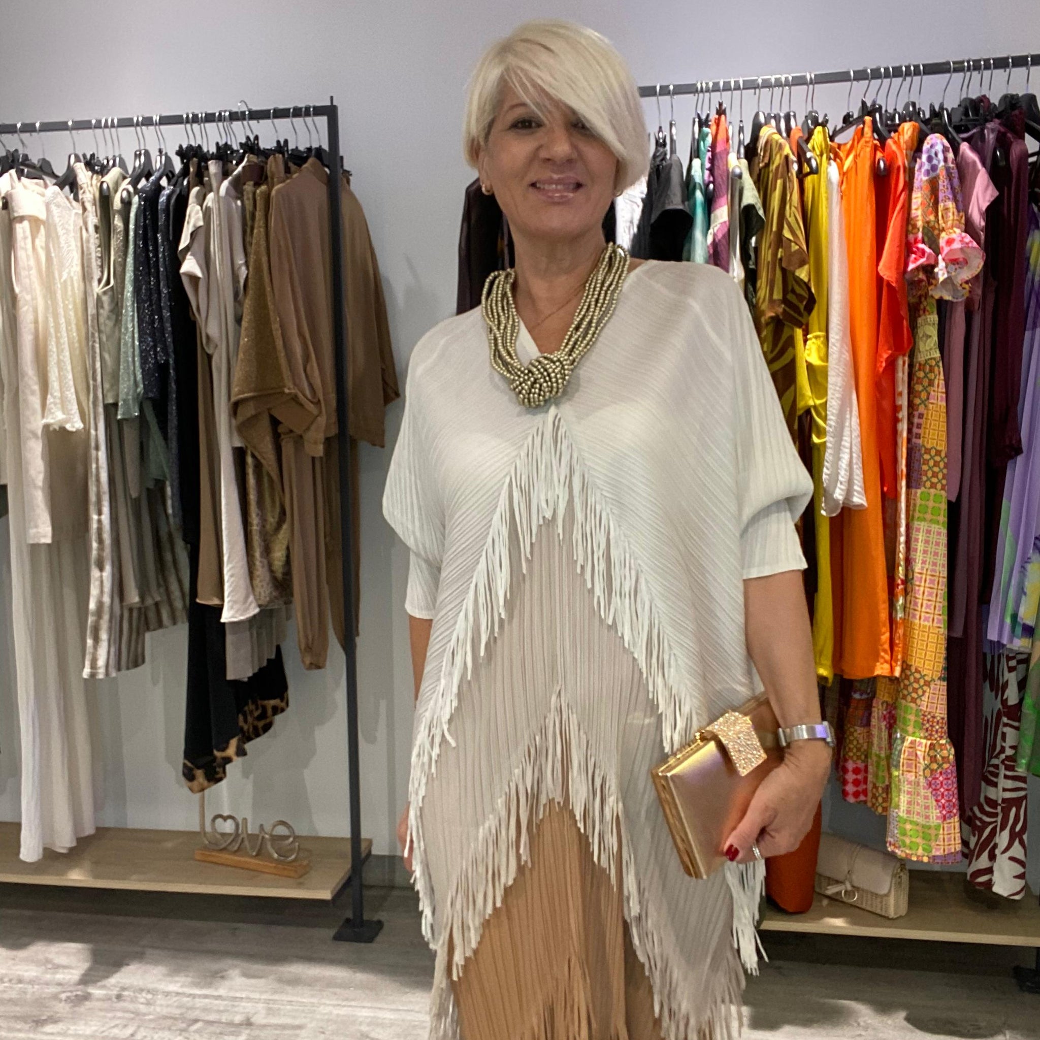 Vestido boho flecos Beige