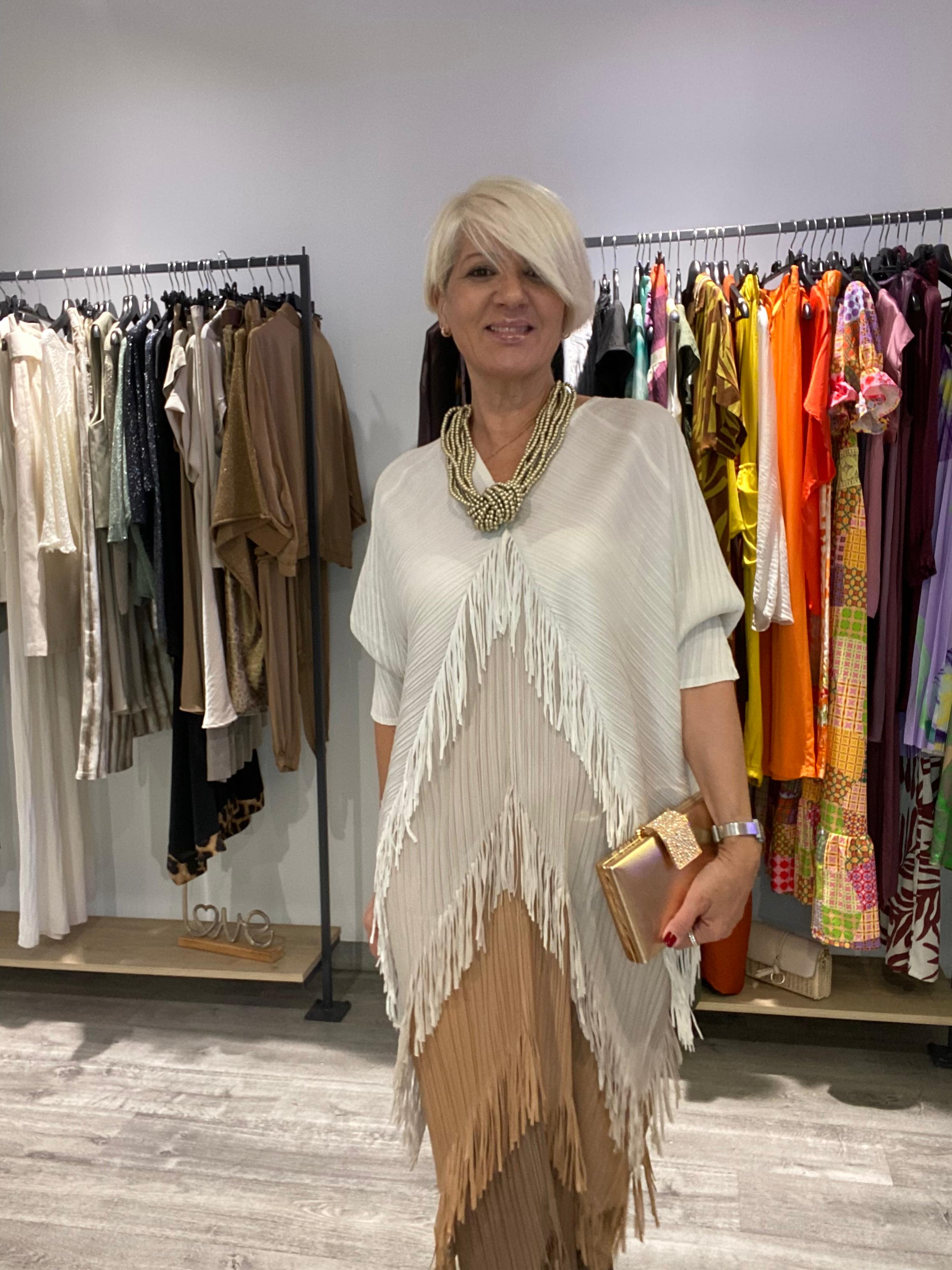 Vestido boho flecos Beige