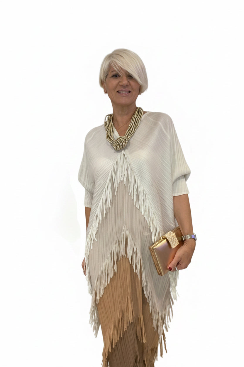 Vestido flecos Beige combinado