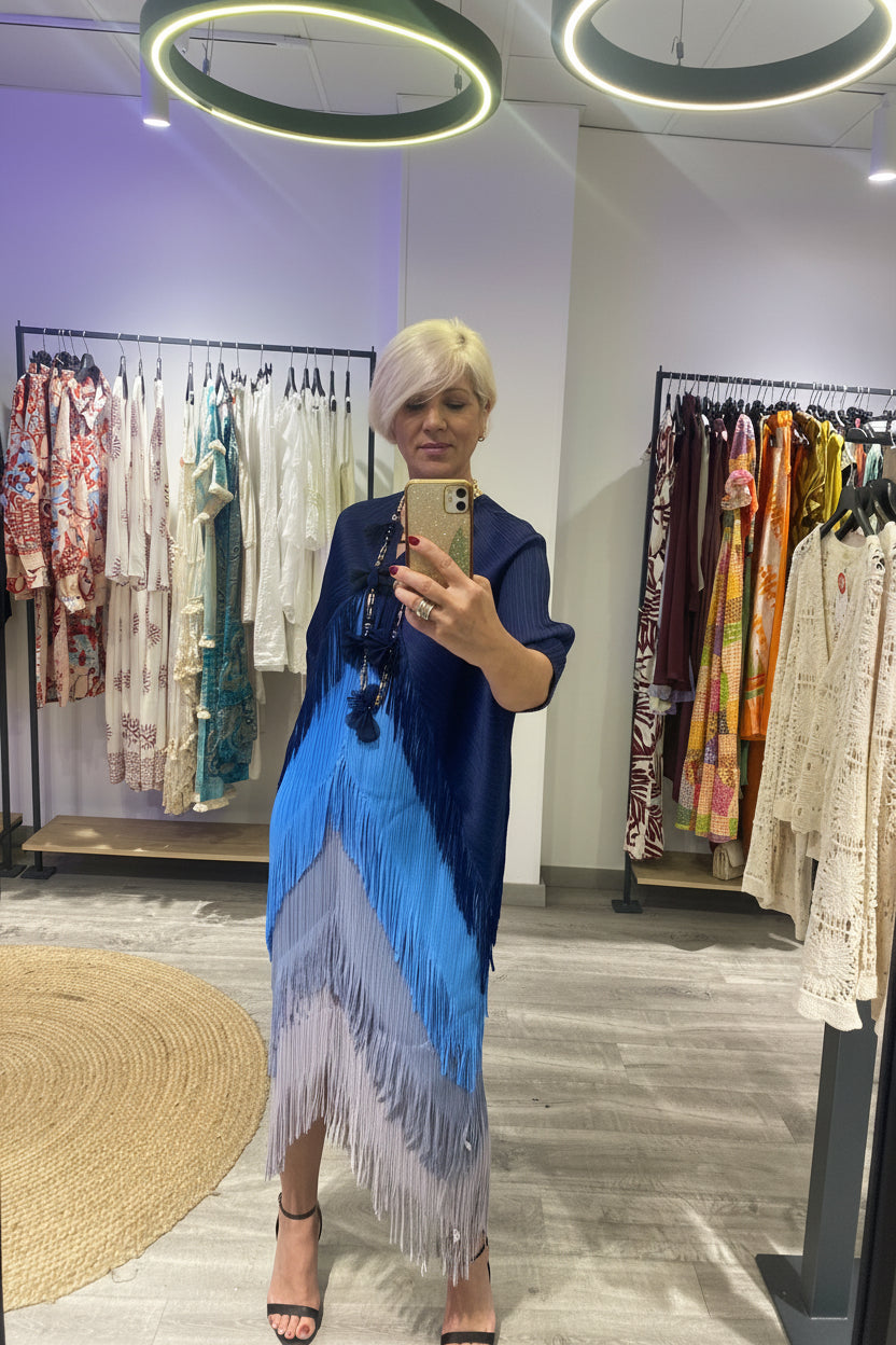 Vestido Flecos Azul combinado