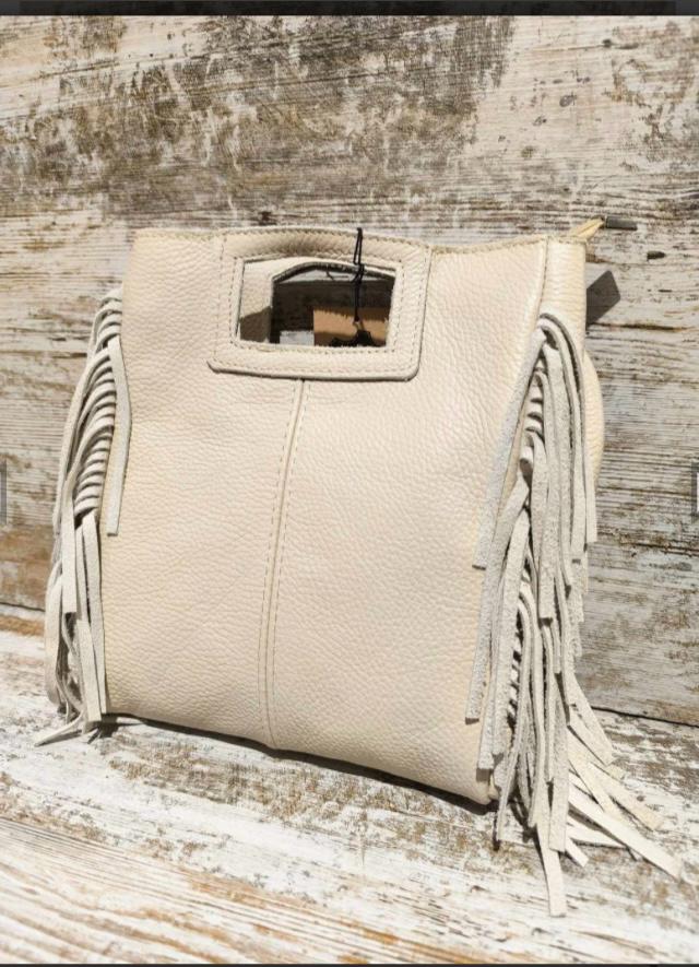 Bolso piel flecos beige