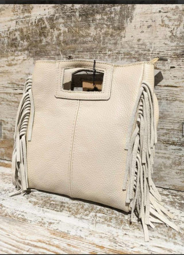Bolso piel flecos beige