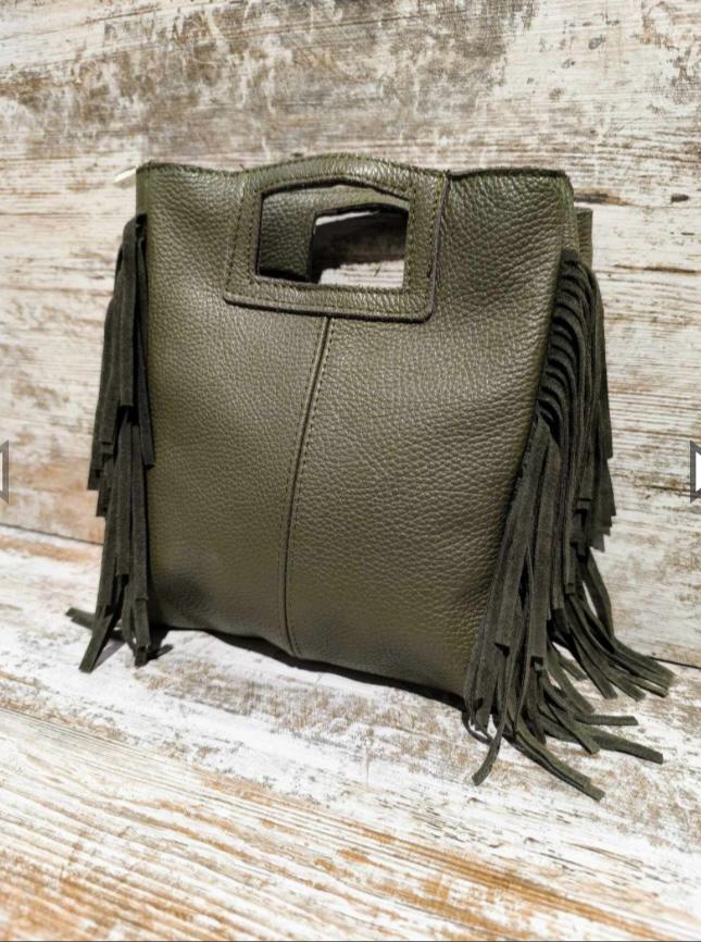 Bolso piel flecos verde