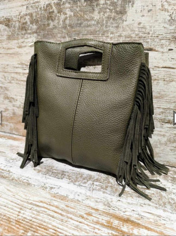 Bolso piel flecos verde
