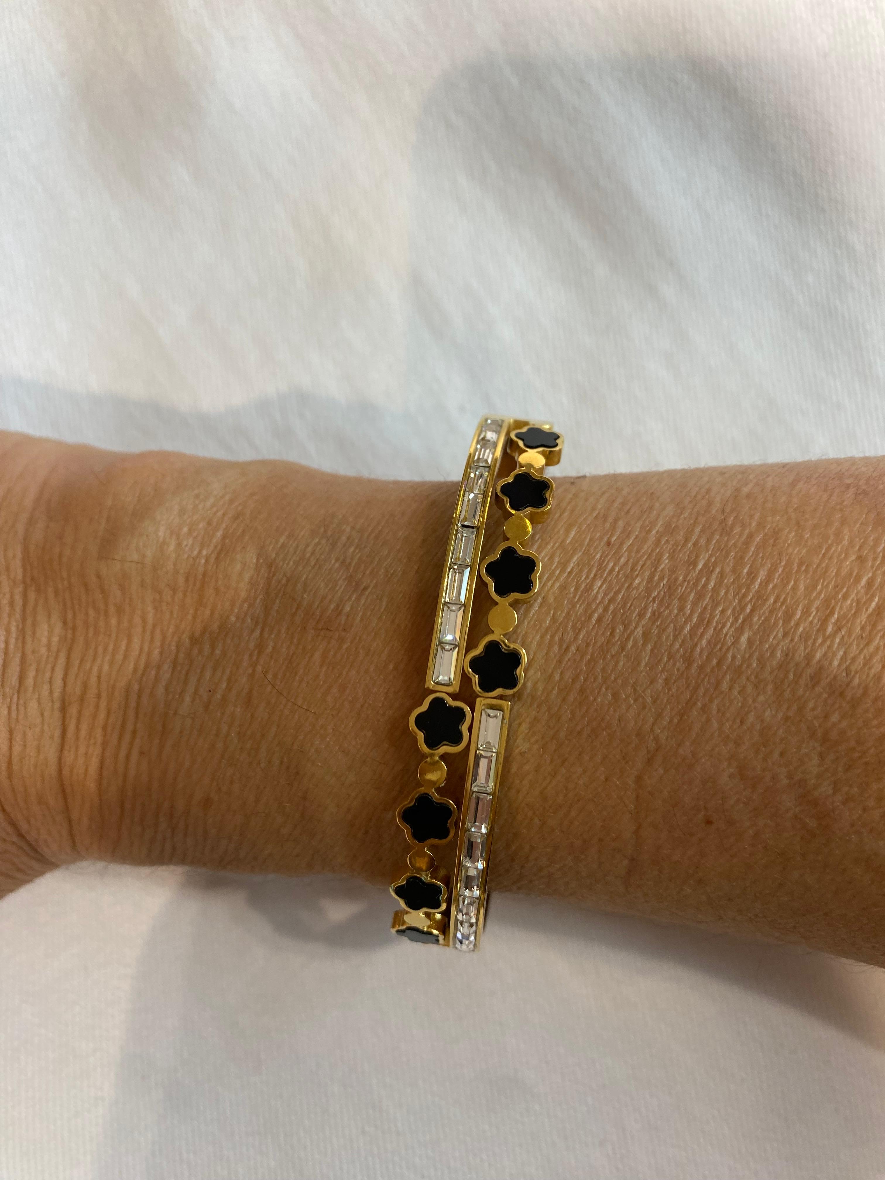 Pulsera acero con pedreia  blanca y negra