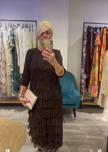 Vestido flecos marrón chocolate