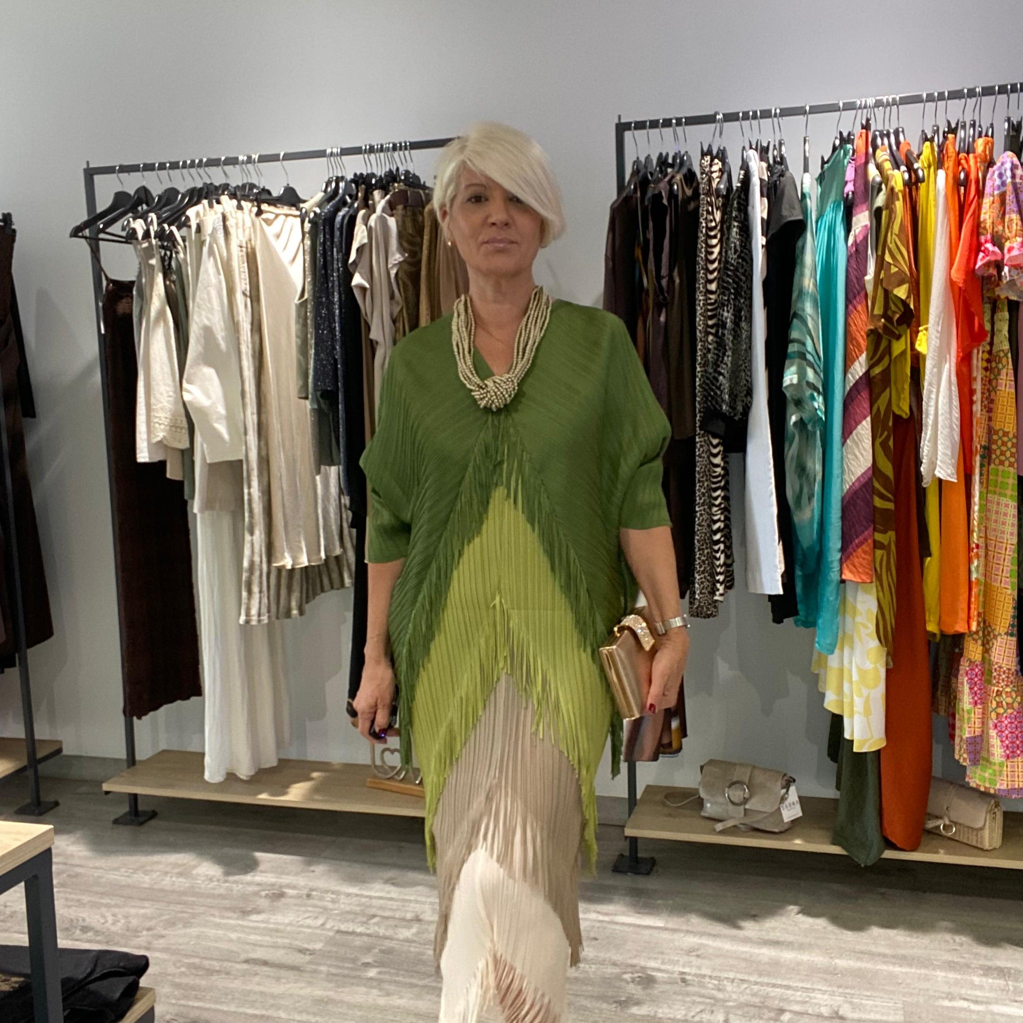 Vestido boho flecos verde