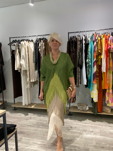 Vestido boho flecos verde
