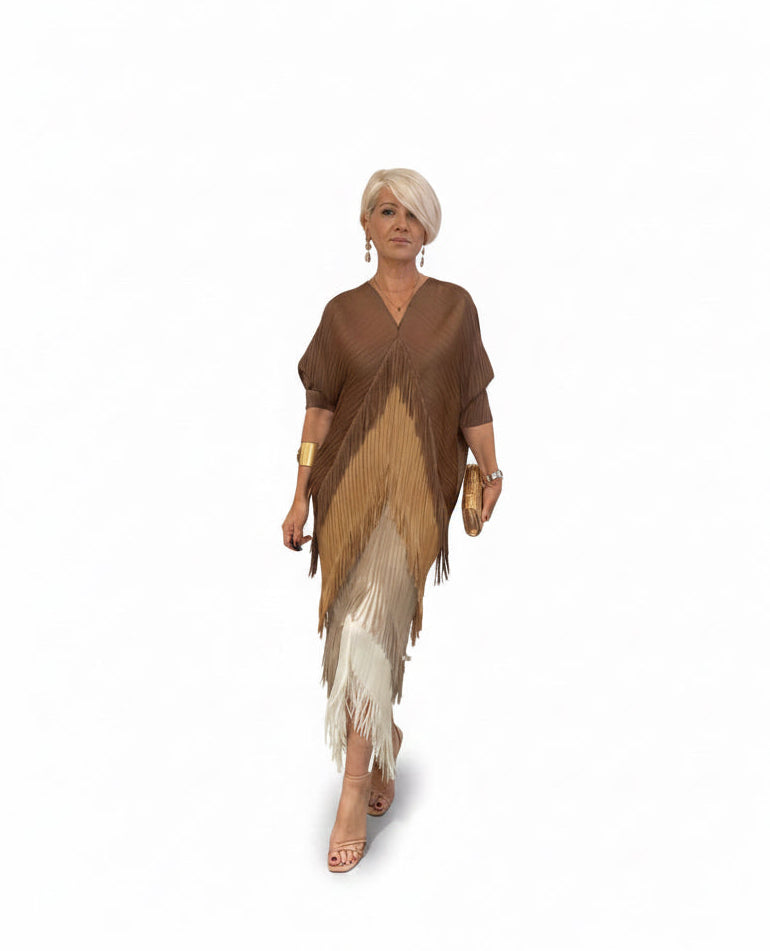 Vestido Boho Flecos Marrón combinado