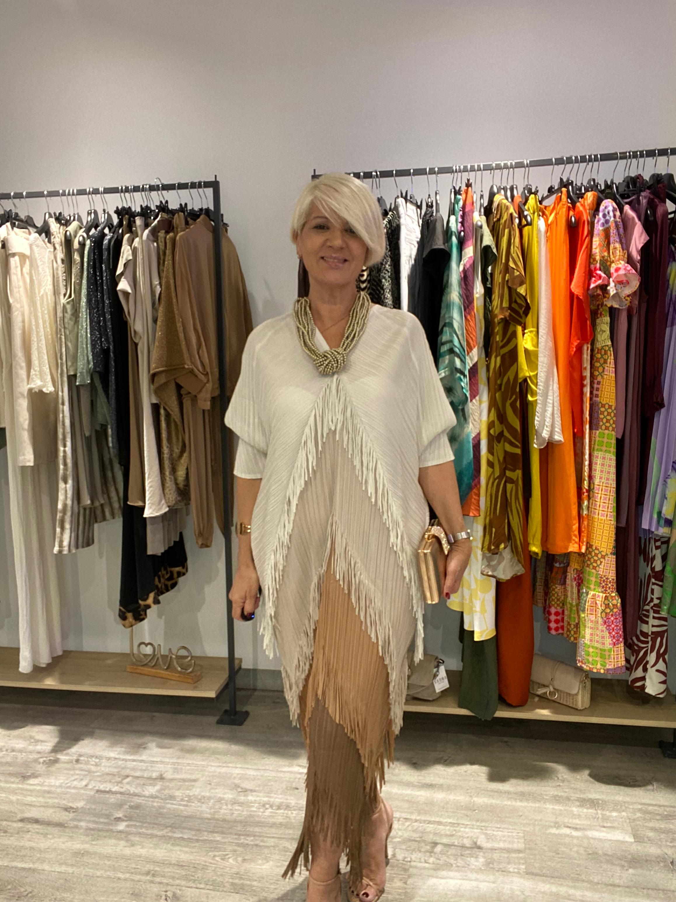 Vestido boho  flecos beige talla única 38/50