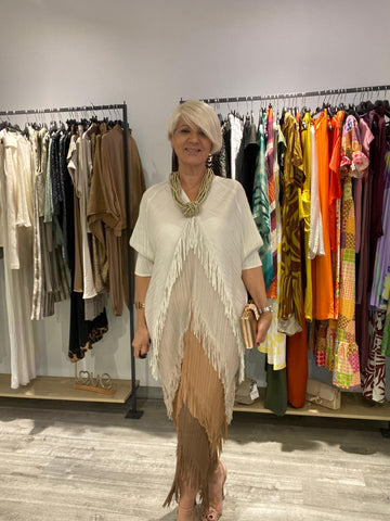 Vestido boho  flecos beige talla única 38/50