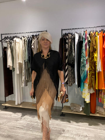 Vestido boho flecos color negro talla única 38/50