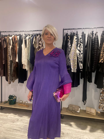 Vestido Carmen morado y buganvilla