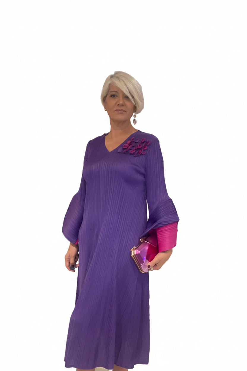 Vestido Carmen morado y buganvilla
