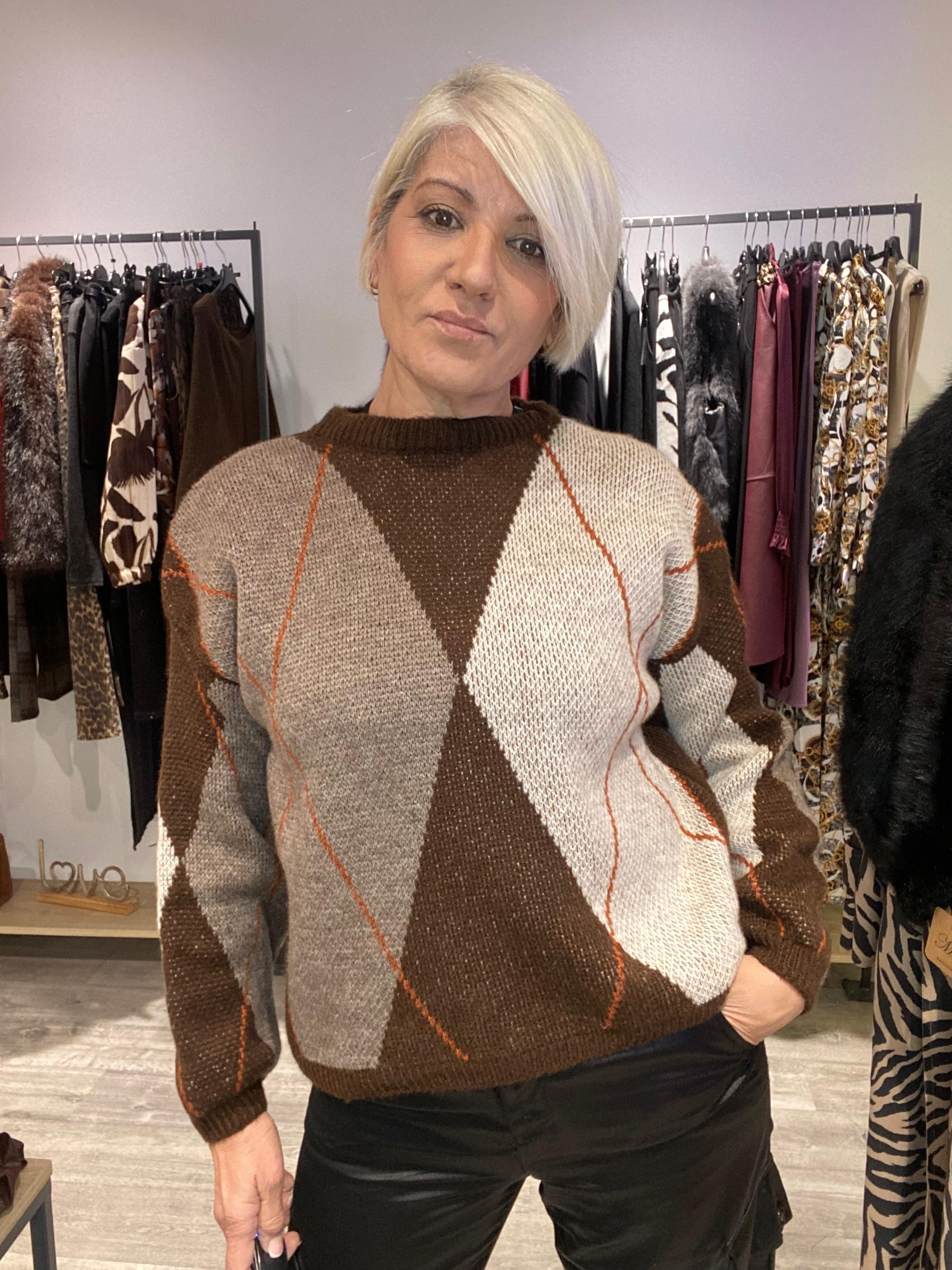 Jersey Rombos Clásico - Elegancia Geométrica Boho-Luxe Talla Única S-L