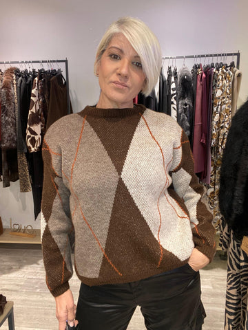 Jersey Rombos Clásico - Elegancia Geométrica Boho-Luxe Talla Única S-L