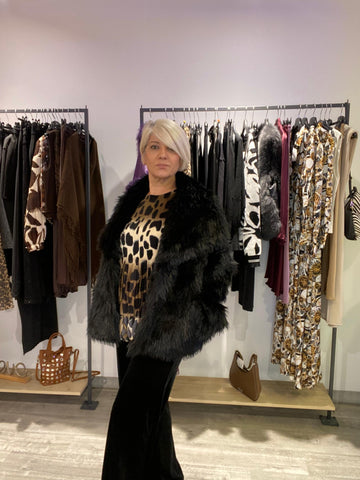 Chaqueta de Pelo Sintético Azabache - Estilo Boho Luxe