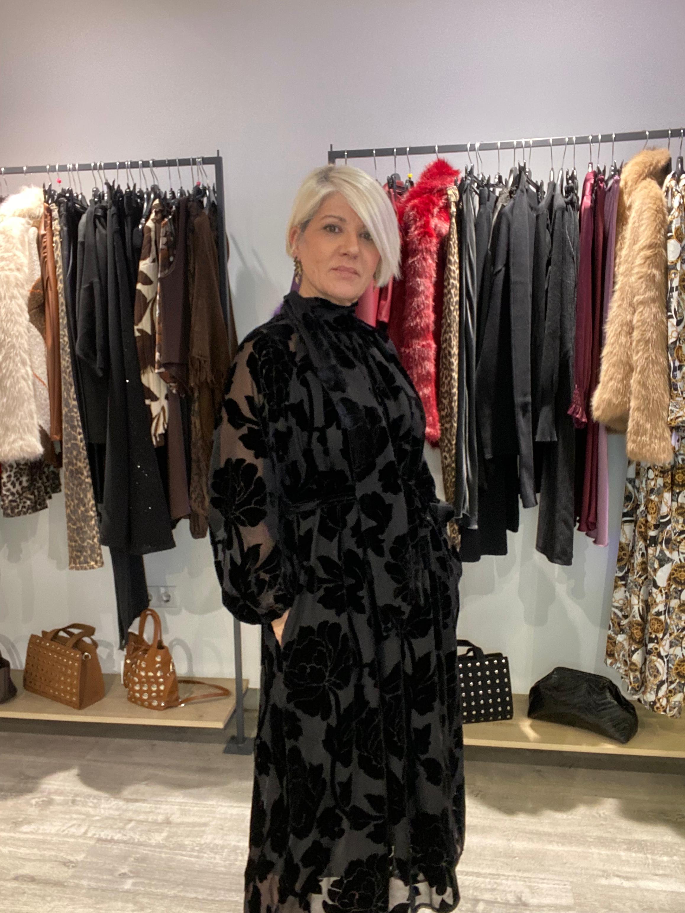 Vestido Camelia Terciopelo Floral - Elegancia Boho-Luxe Talla Única 38-52