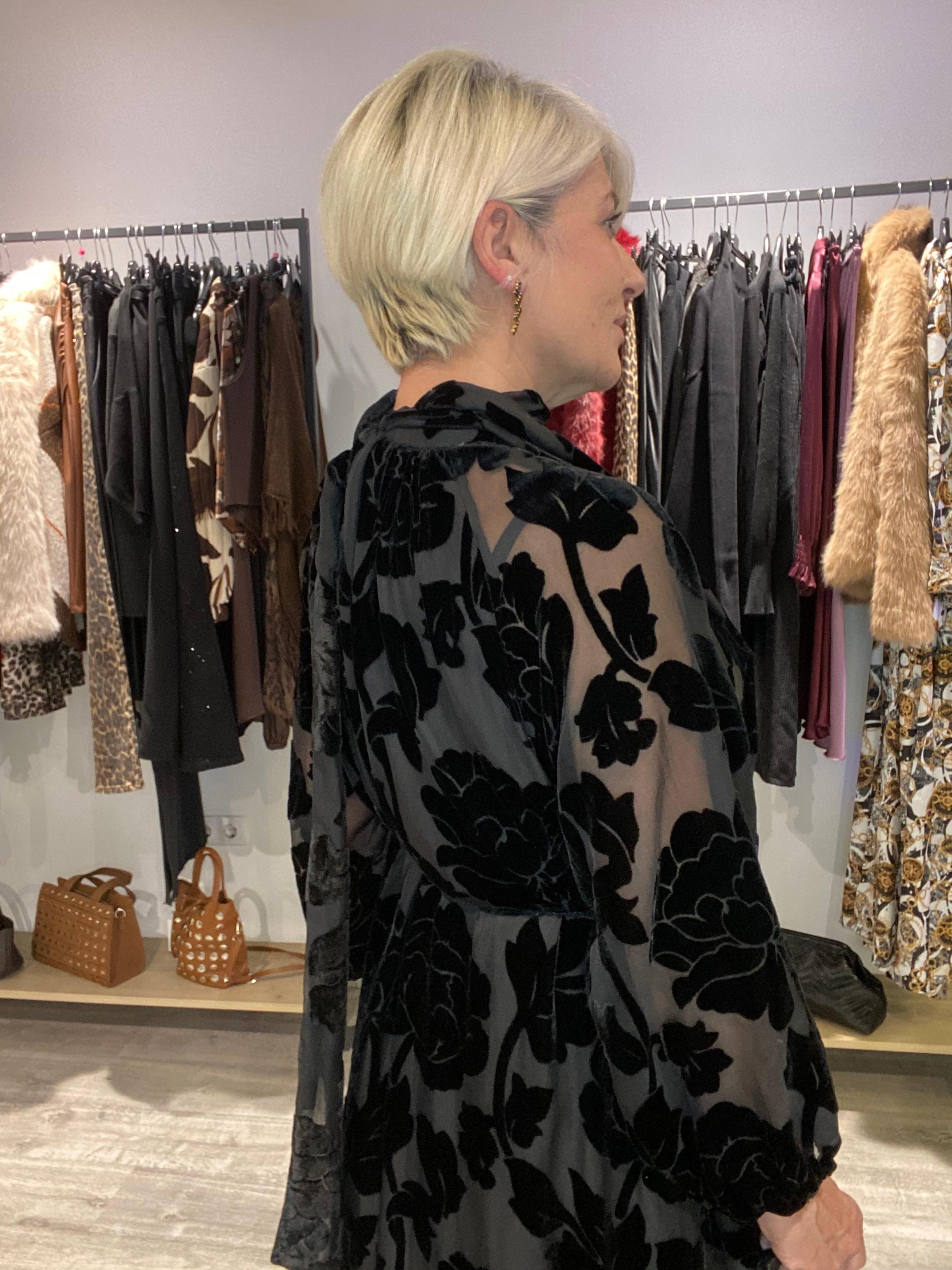 Vestido Camelia Terciopelo Floral - Elegancia Boho-Luxe Talla Única 38-52