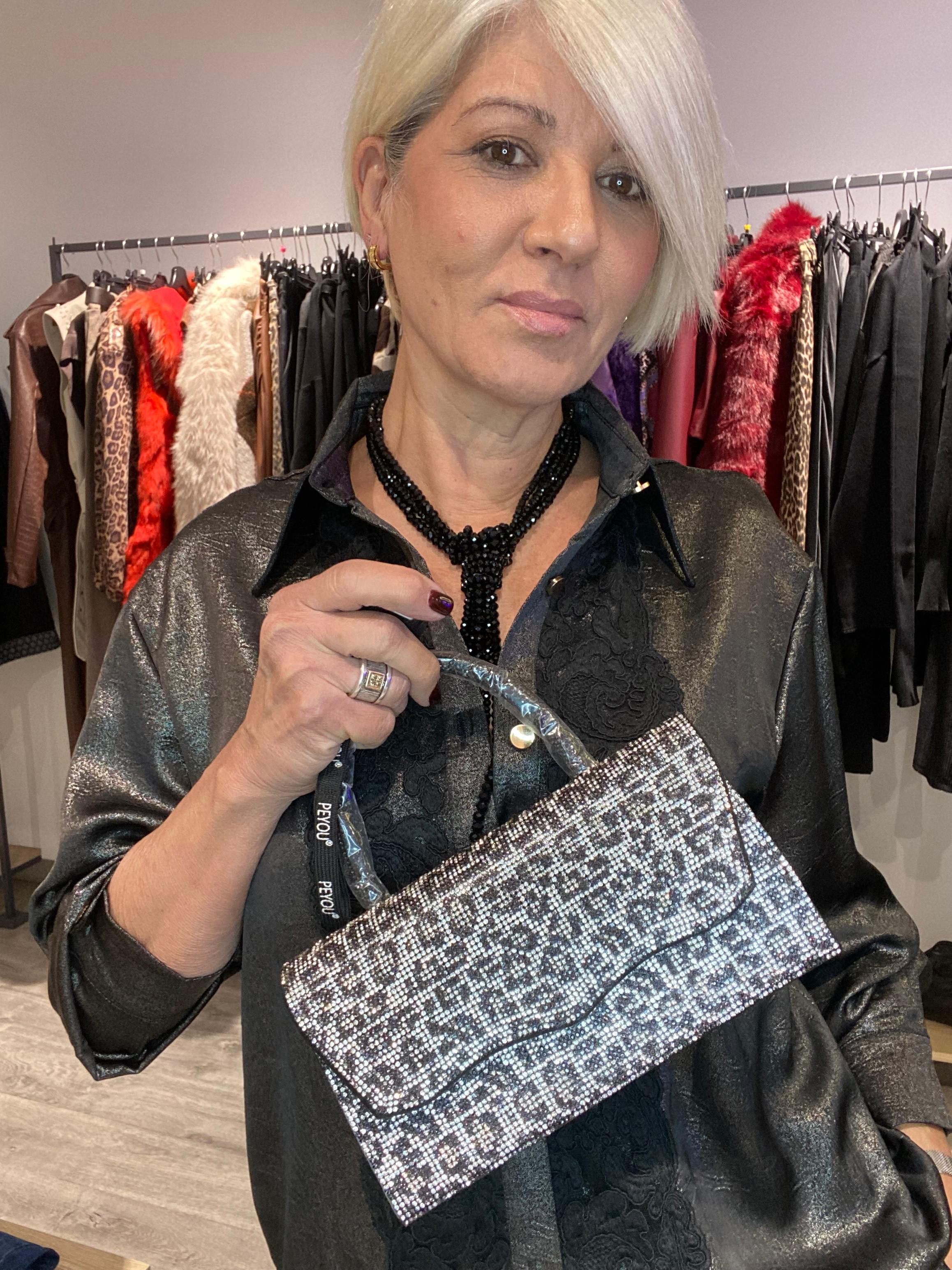 Bolso Animal Print Pedrería - Clutch Fiesta | Gris Negro Boho-Luxe