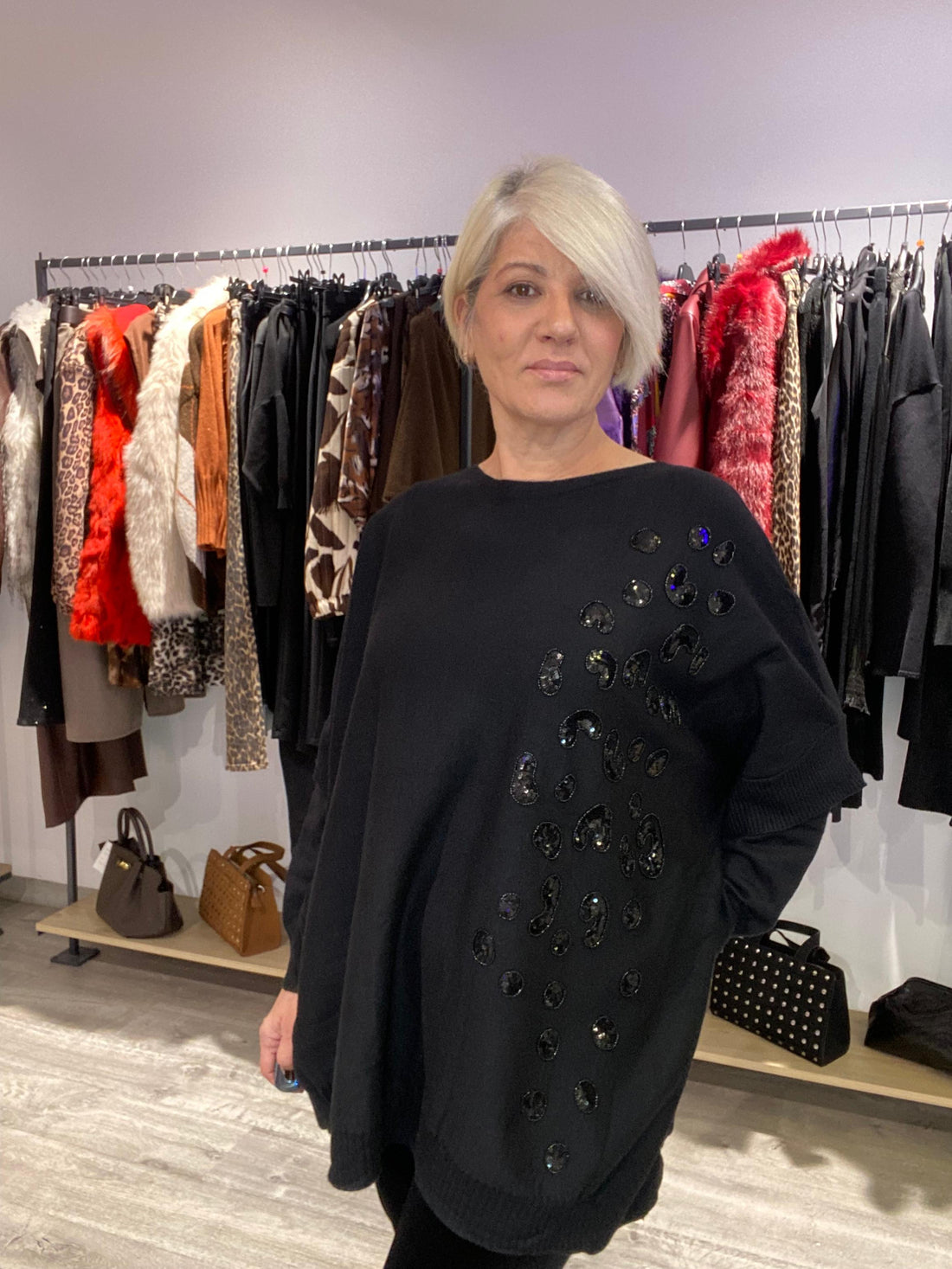 Jersey Barbara Negro con Brillo - Talla Única 38-52 Boho-Luxe