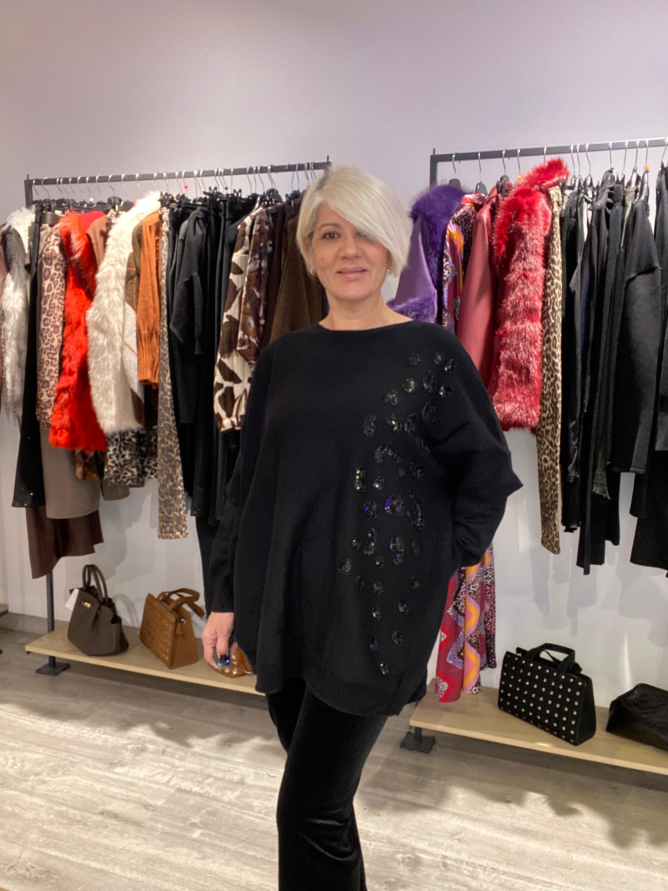 Jersey Barbara Negro con Brillo - Talla Única 38-52 Boho-Luxe