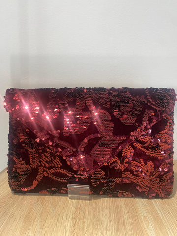 Cartera terciopelo con detalles lentejuela burdeos