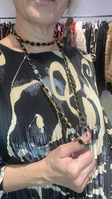 Colgante Acero Inoxidable con Pedrería Negra