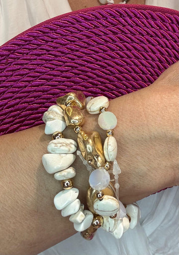 Trío pulsera Boho piedras blancas