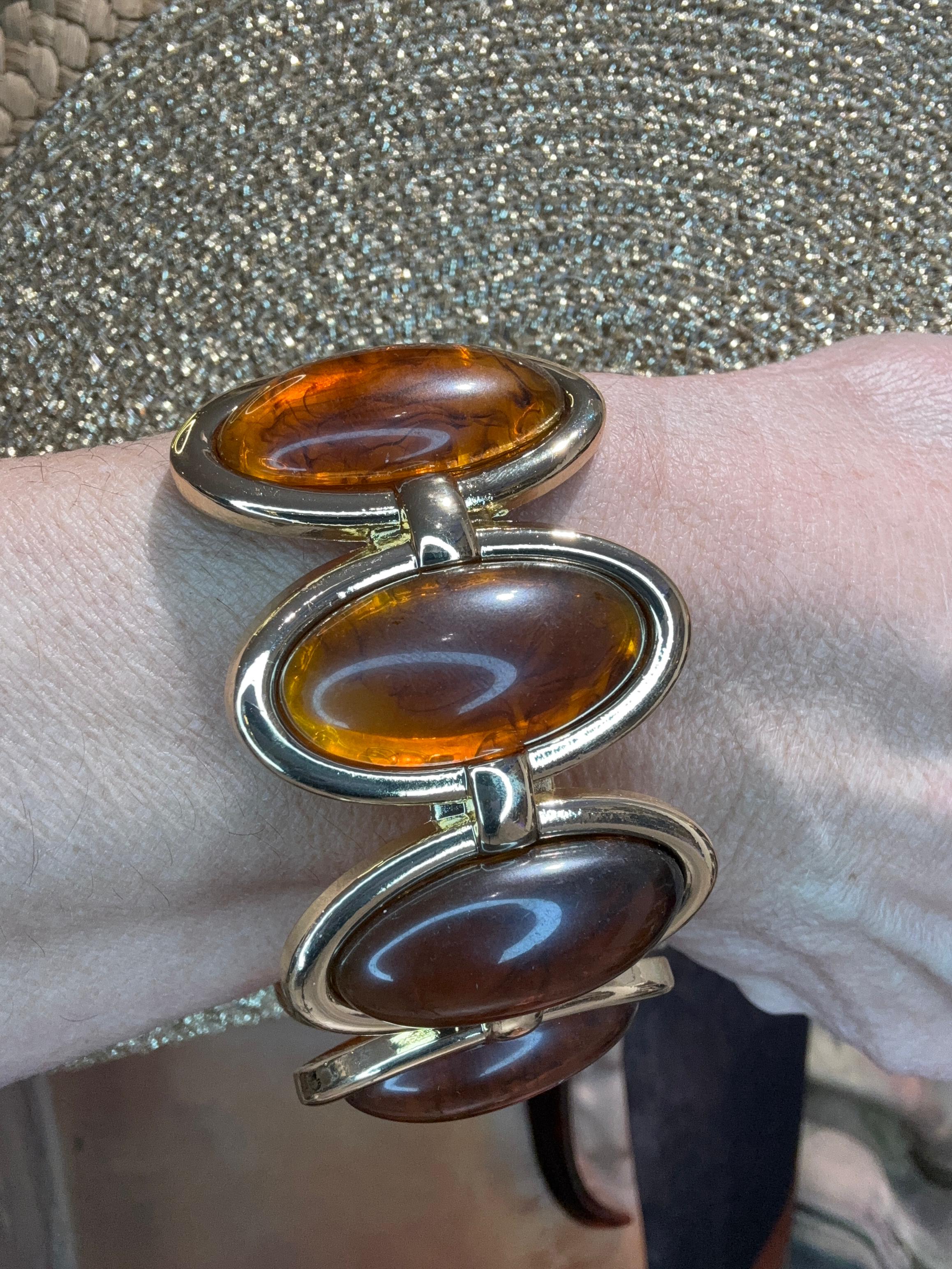 Brazalete acero Ámbar piedra resina