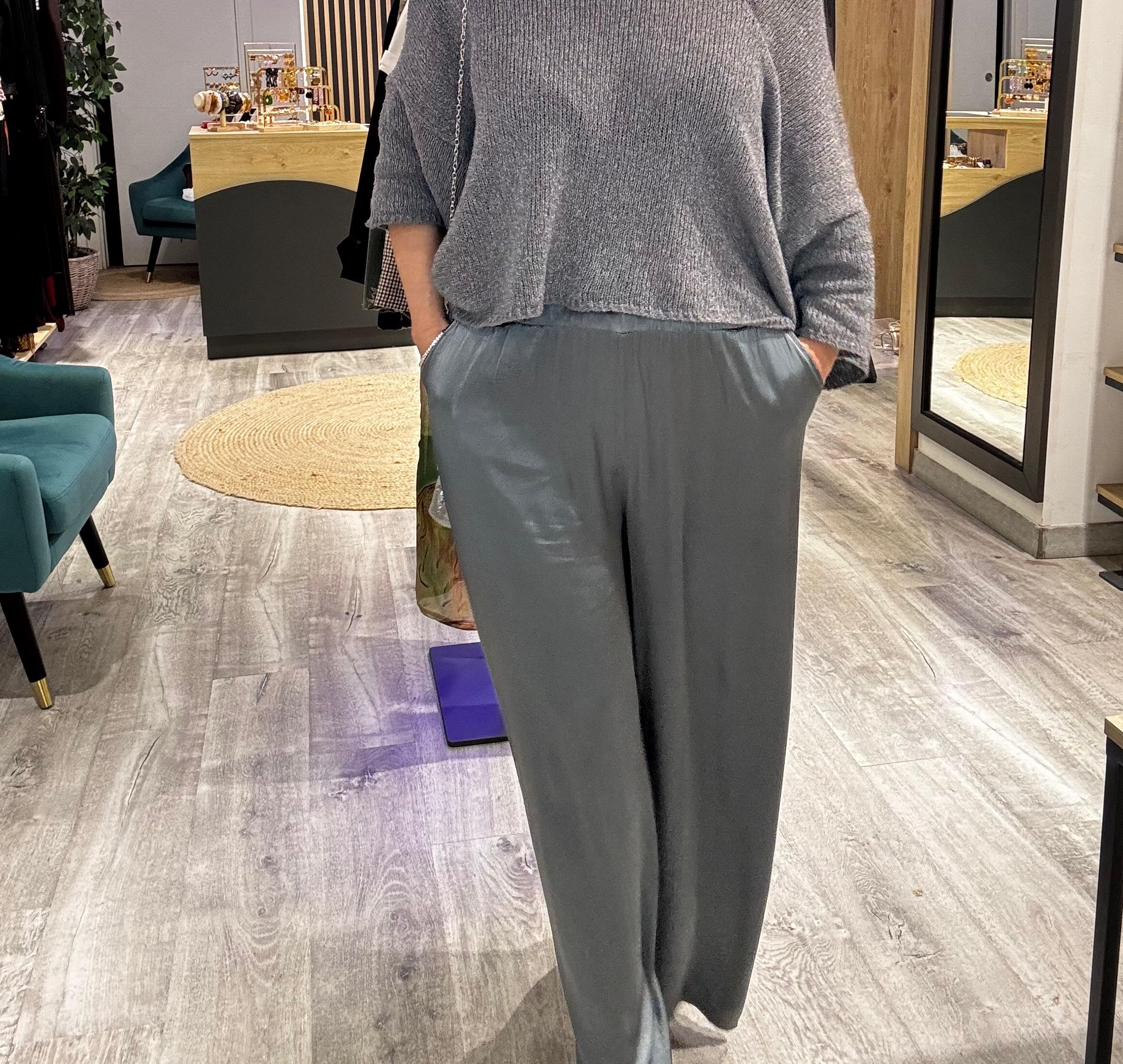 Pantalón gris plomo satinado