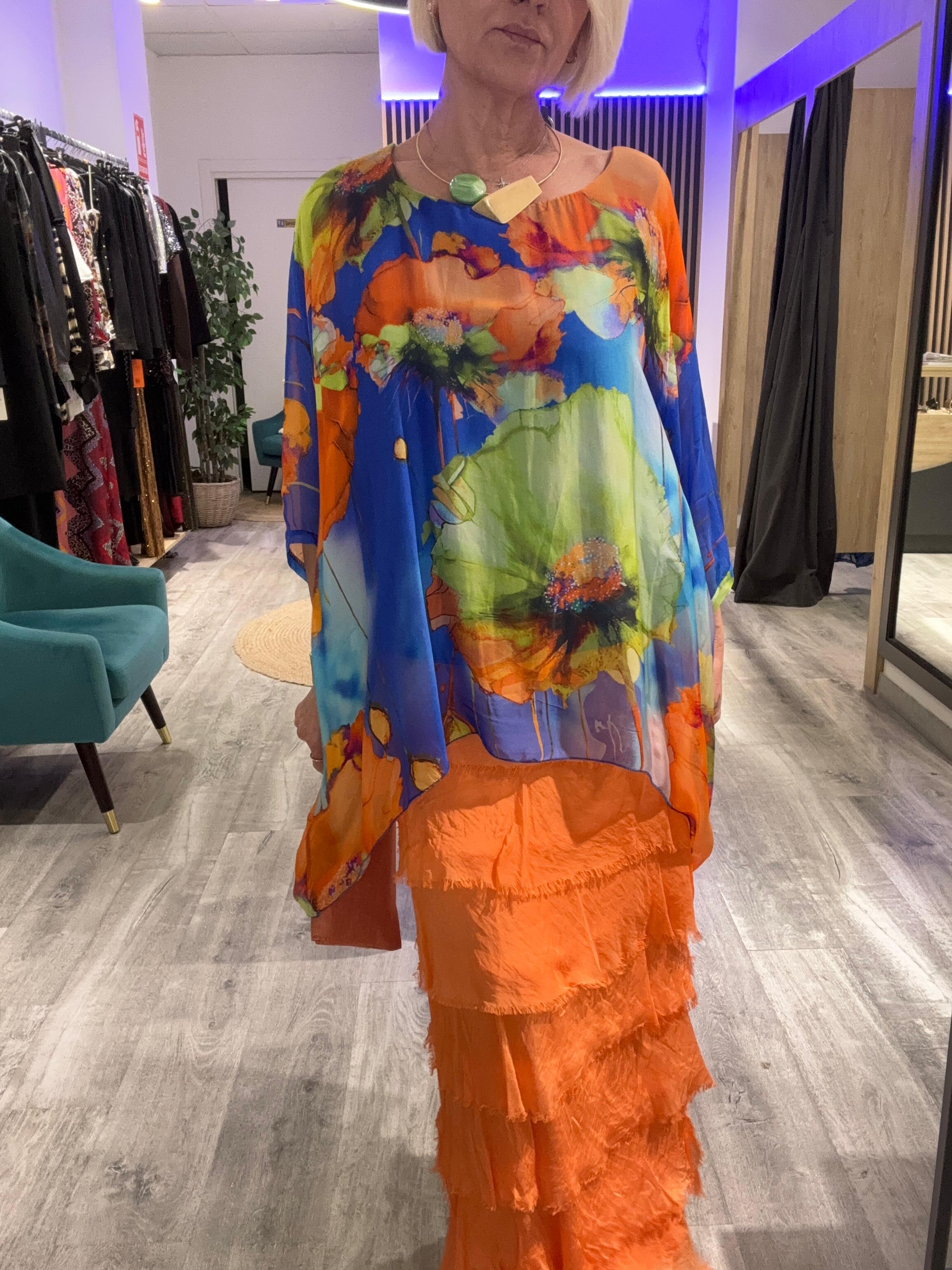 Conjunto falda y blusa  seda Paradaise