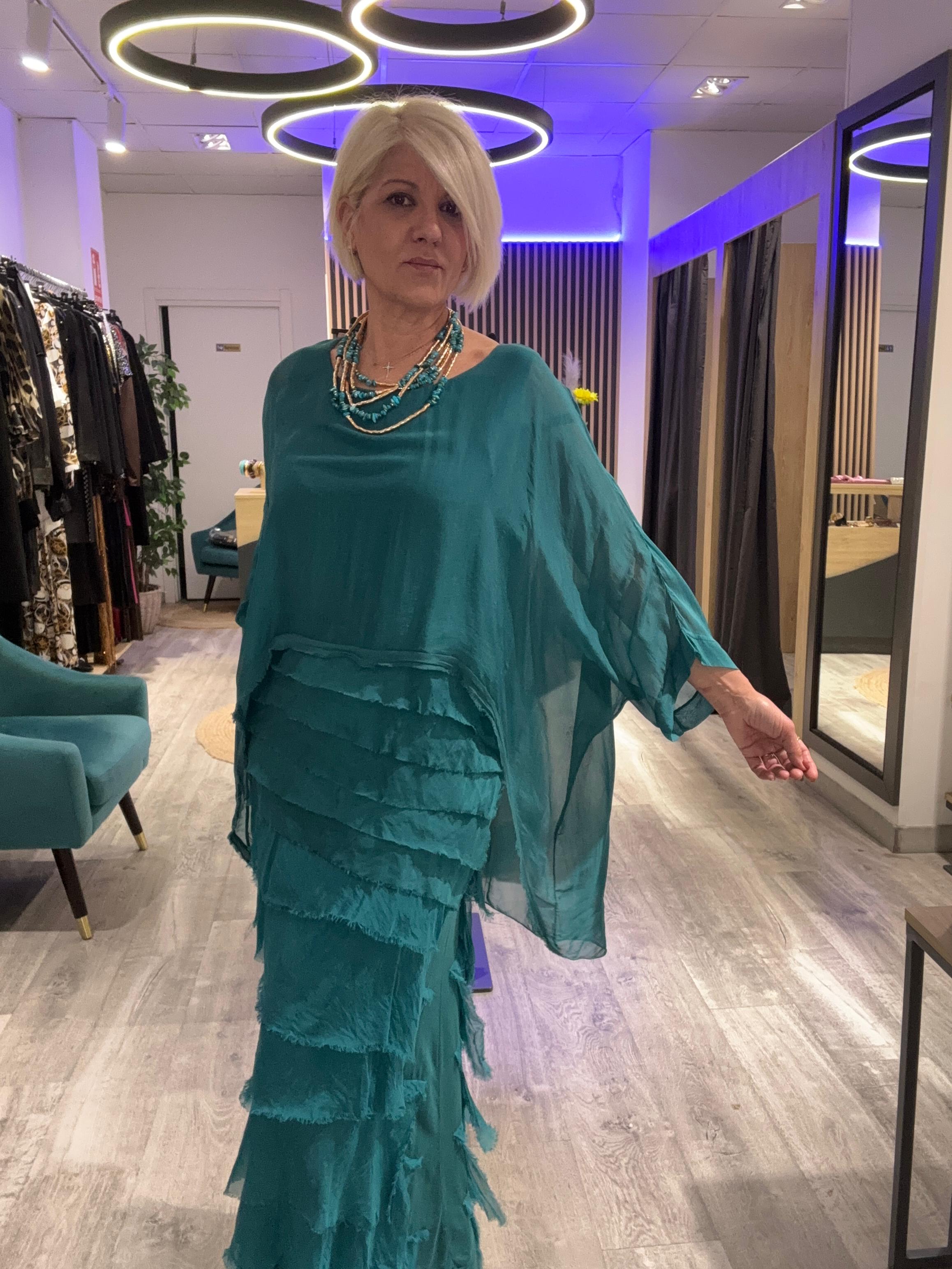 Conjunto seda L’Boheme azul petróleo