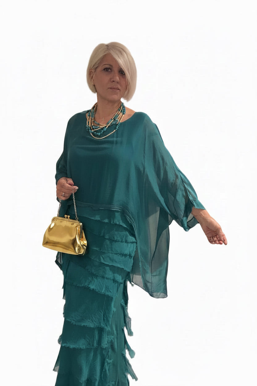 Conjunto seda L’Boheme azul petróleo