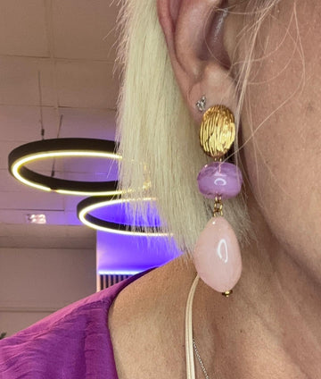 Pendientes acero y piedra resina