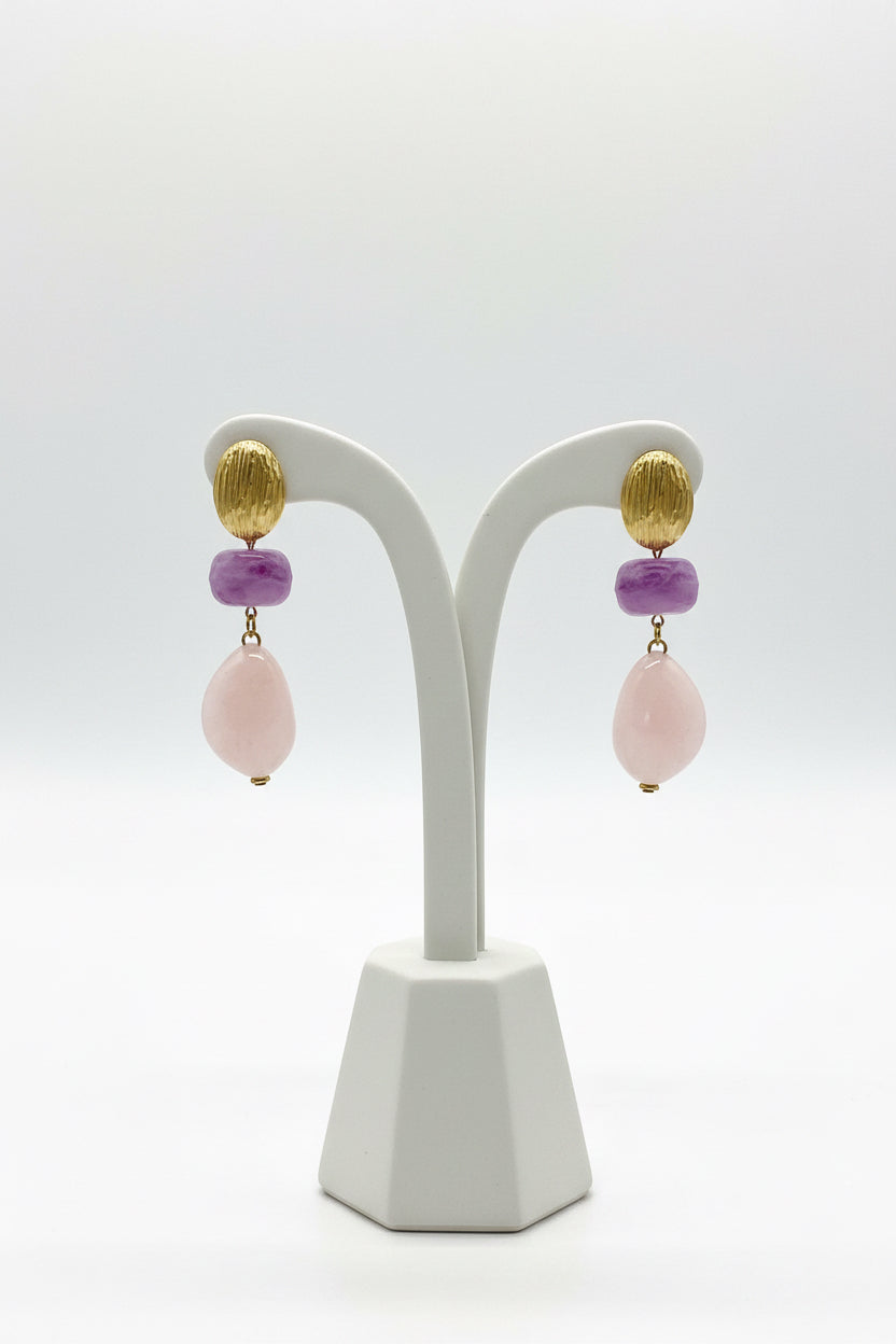 Pendientes acero y piedra resina
