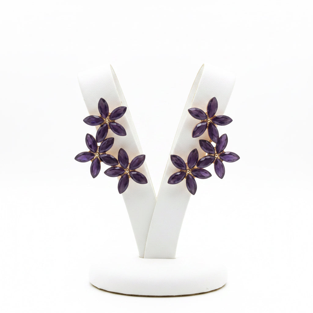 Pendientes Flores  Moradas acero