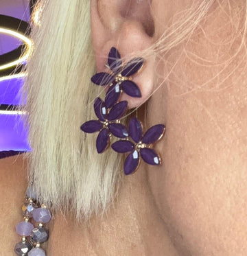 Pendientes Flores  Moradas acero