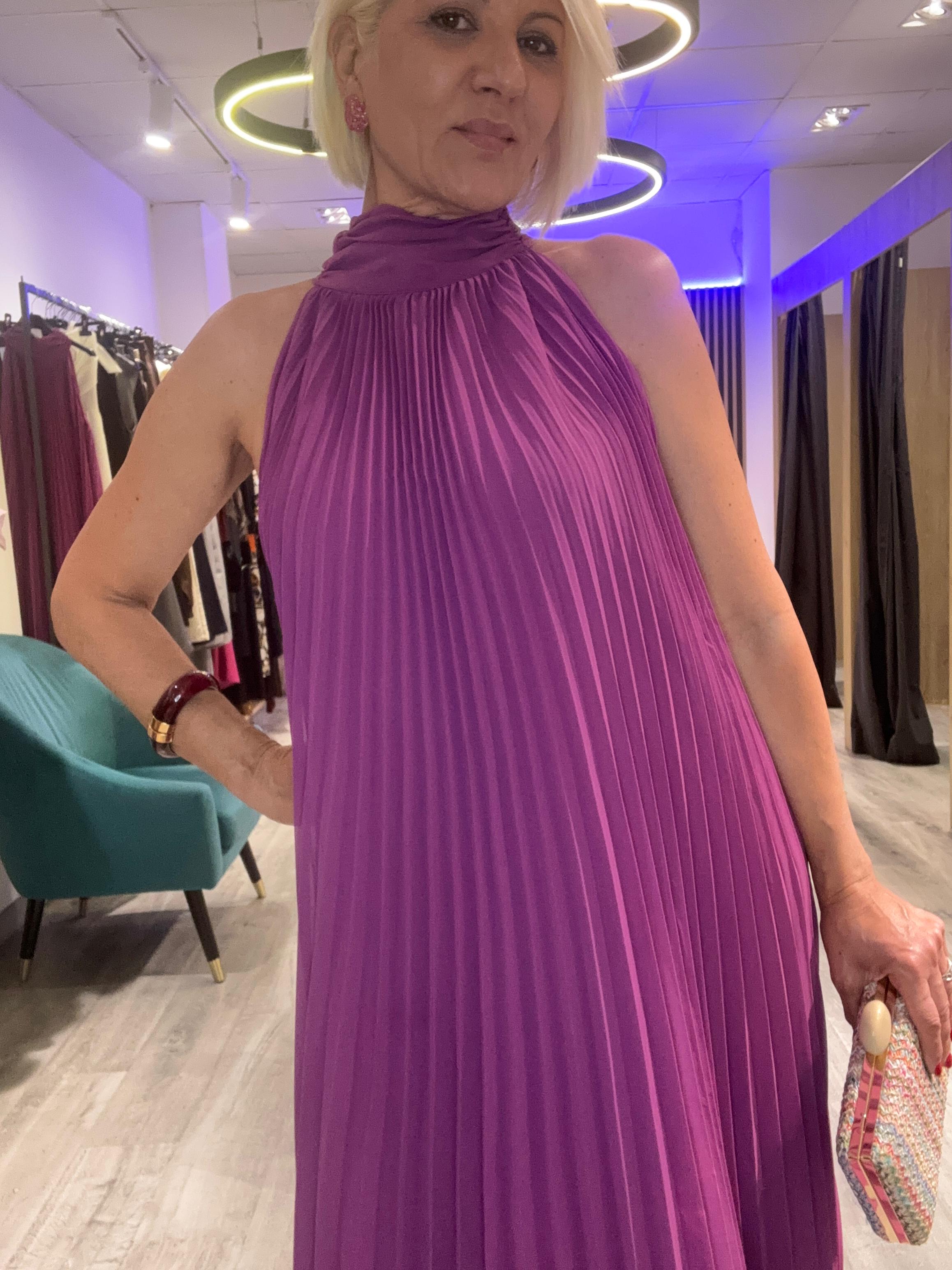Vestido plisado Halter
