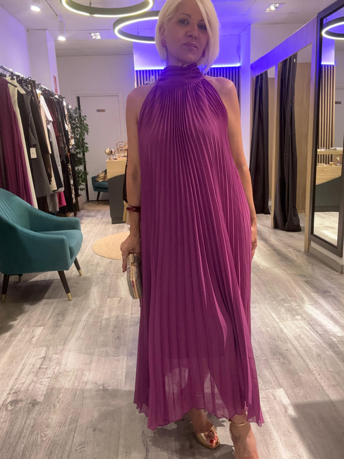 Vestido plisado Halter